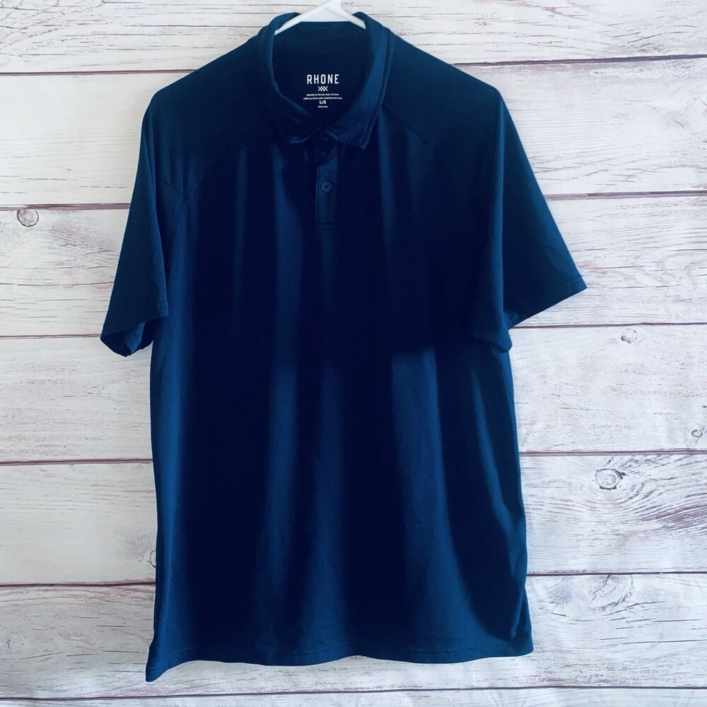 Rhone Men’s Large Performance Polo Shirt Navy Blue Short Sleeve Golf B3